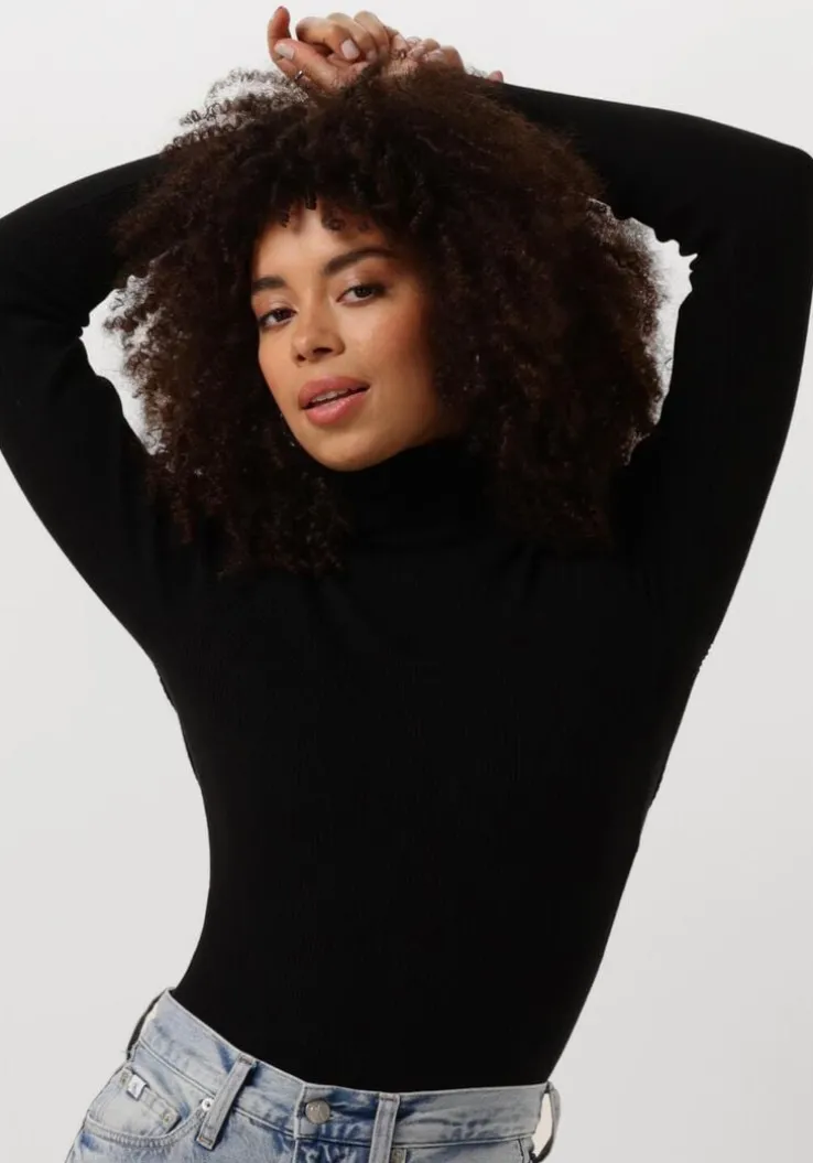zwarte calvin klein coltrui woven label roll neck sweater