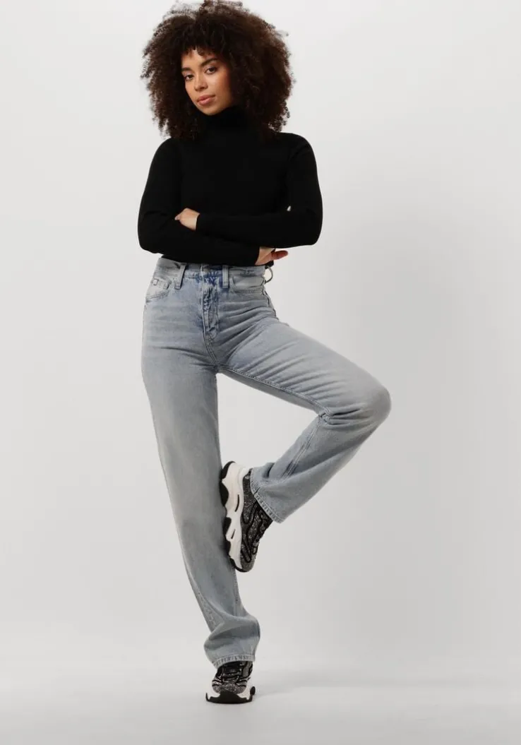 zwarte calvin klein coltrui woven label roll neck sweater