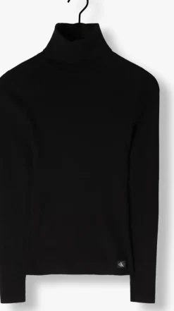 zwarte calvin klein coltrui woven label roll neck sweater