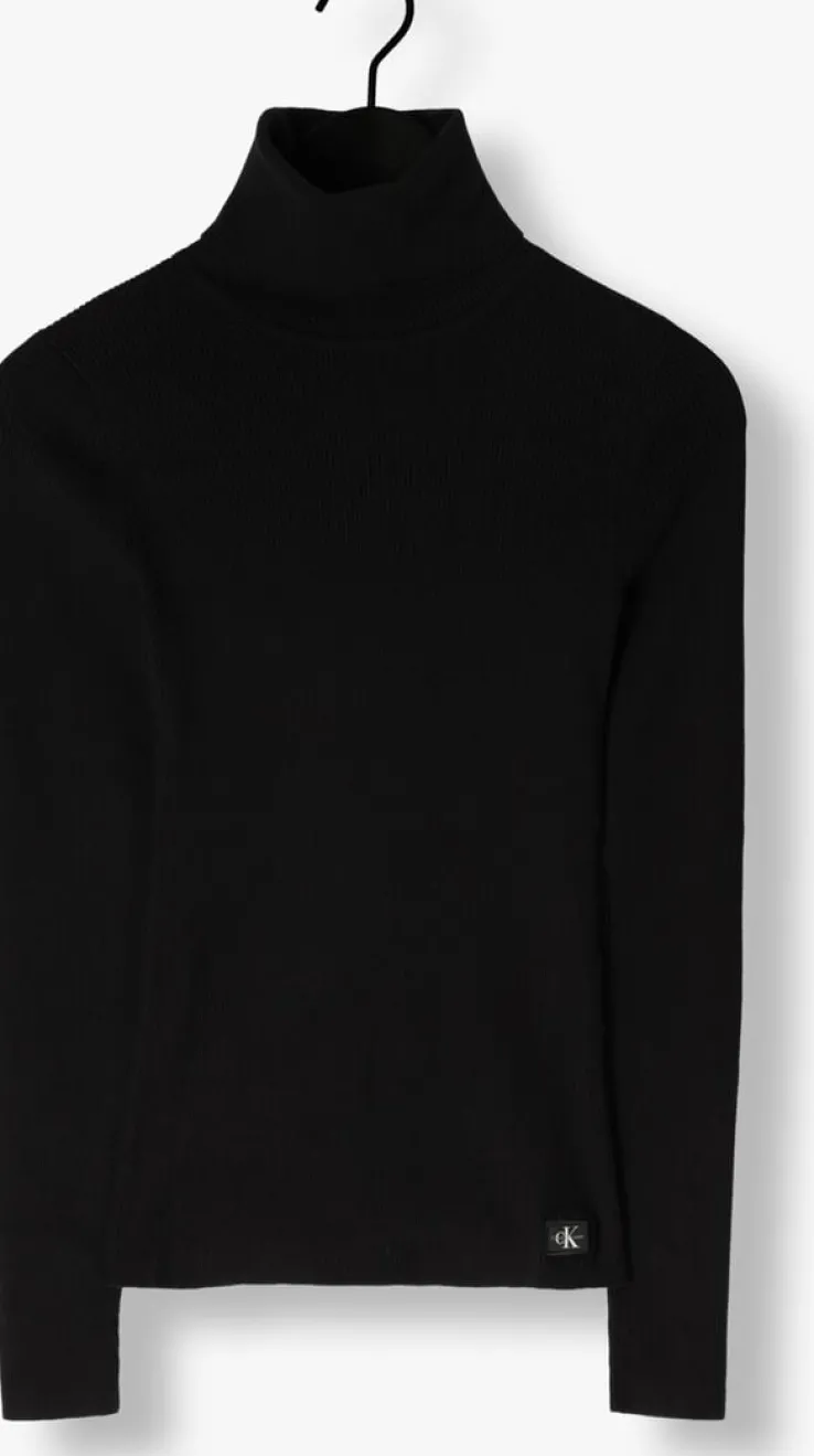 zwarte calvin klein coltrui woven label roll neck sweater
