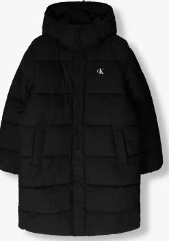 zwarte calvin klein gewatteerde jas essentials non down long parka