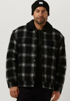 zwarte calvin klein jack check sherpa trucker jacket
