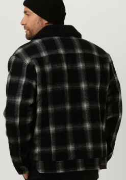 zwarte calvin klein jack check sherpa trucker jacket