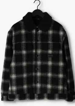 zwarte calvin klein jack check sherpa trucker jacket