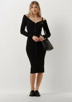 zwarte calvin klein midi jurk button long sweater dress