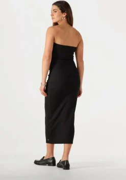 zwarte calvin klein midi jurk woven label rib sleeveless dress