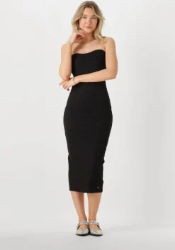 zwarte calvin klein midi jurk woven label rib sleeveless dress