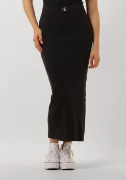 zwarte calvin klein midirok woven label sweater skirt