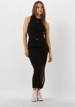 zwarte calvin klein midirok woven label sweater skirt