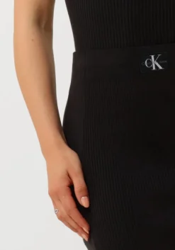 zwarte calvin klein midirok woven label sweater skirt