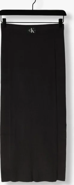 zwarte calvin klein midirok woven label sweater skirt