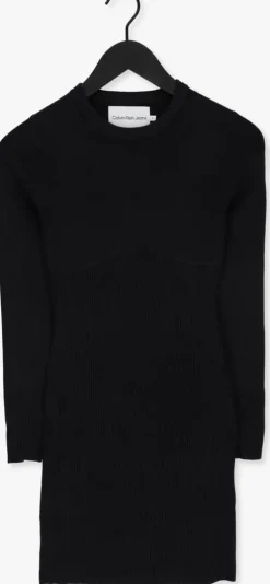 zwarte calvin klein mini jurk badge knitted sleeves dress