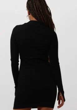 zwarte calvin klein mini jurk variegtaed rib half zip ls dress