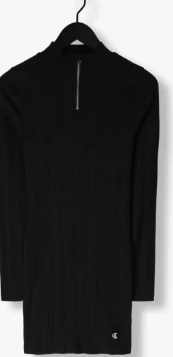 zwarte calvin klein mini jurk variegtaed rib half zip ls dress
