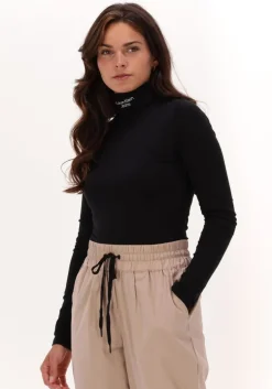zwarte calvin klein top stacked logo ls roll neck