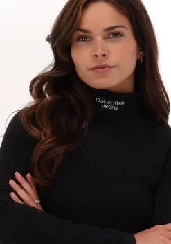 zwarte calvin klein top stacked logo ls roll neck