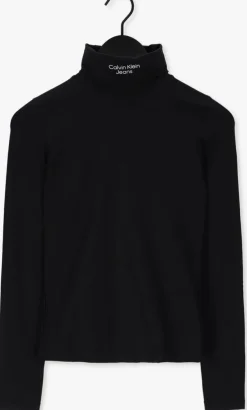 zwarte calvin klein top stacked logo ls roll neck