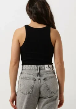 zwarte calvin klein top variegated rib woven tab tank