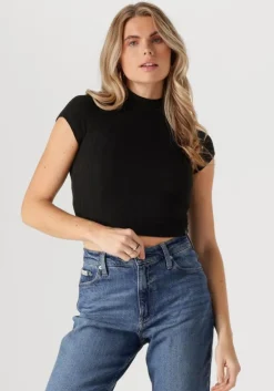 zwarte calvin klein top warm texture rib mockneck top