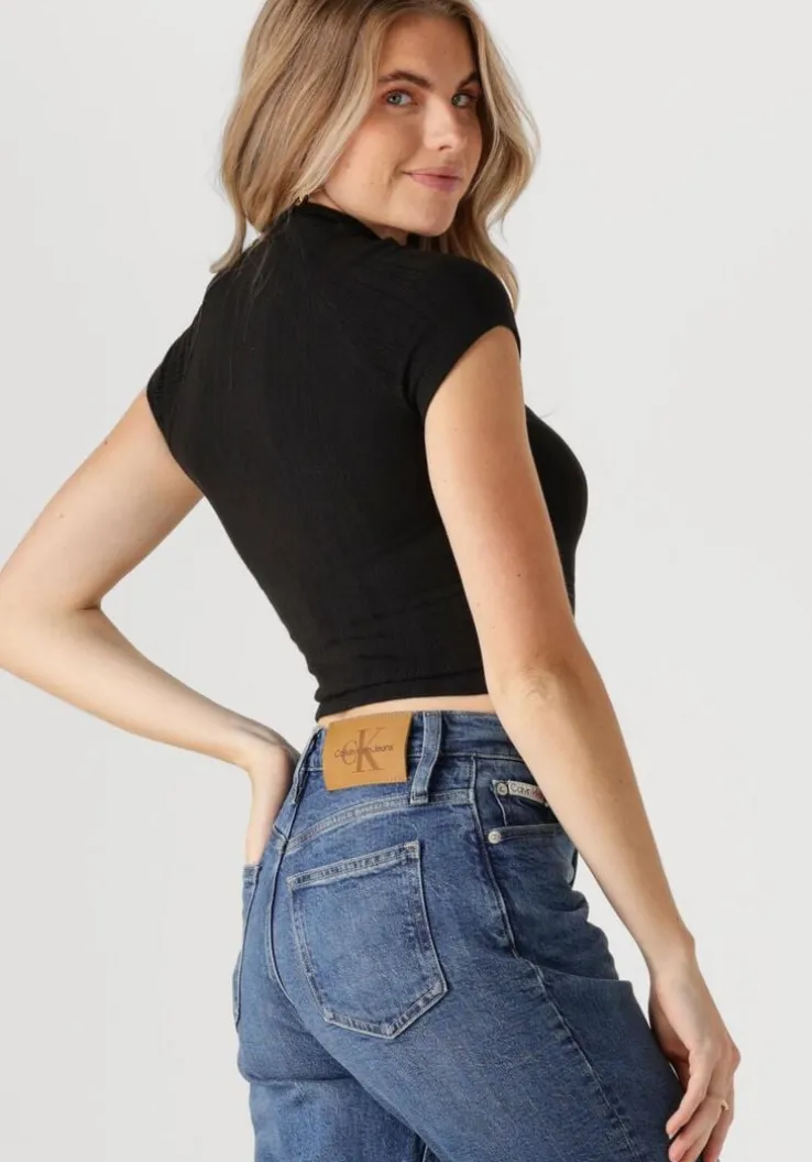 zwarte calvin klein top warm texture rib mockneck top