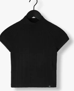 zwarte calvin klein top warm texture rib mockneck top