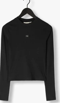 zwarte calvin klein tops & t-shirts woven label rib ls top