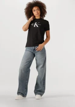 zwarte calvin klein t-shirt core monogram logo regular fit