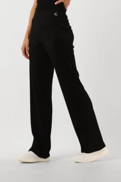 zwarte calvin klein wijde broek shiny rib wide leg pants