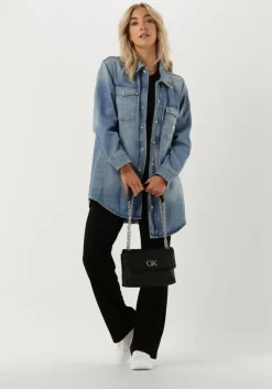 zwarte calvin klein wijde broek shiny rib wide leg pants