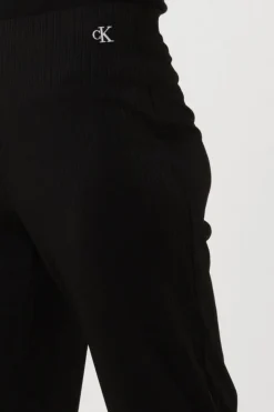 zwarte calvin klein wijde broek shiny rib wide leg pants