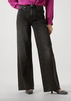 zwarte catwalk junkie straight leg jeans loose fit jeans with metallic strass