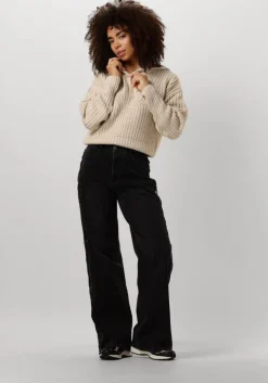 zwarte catwalk junkie wide jeans loose fit jeans with lace detail