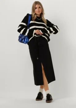 zwarte co'couture midirok vika slit demin skirt