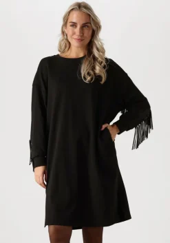 zwarte co'couture mini jurk studcc fringe sweat dress