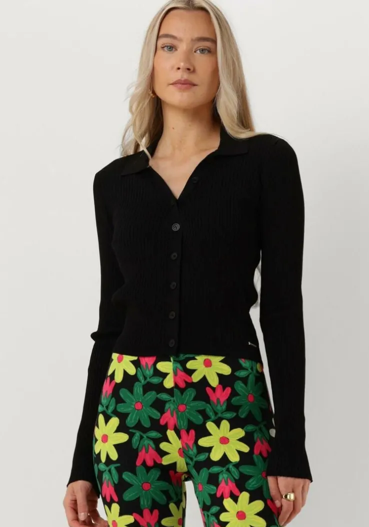 zwarte colourful rebel tops & t-shirts nori fine knit cropped longsleeve polo