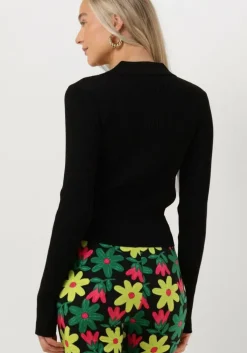 zwarte colourful rebel tops & t-shirts nori fine knit cropped longsleeve polo