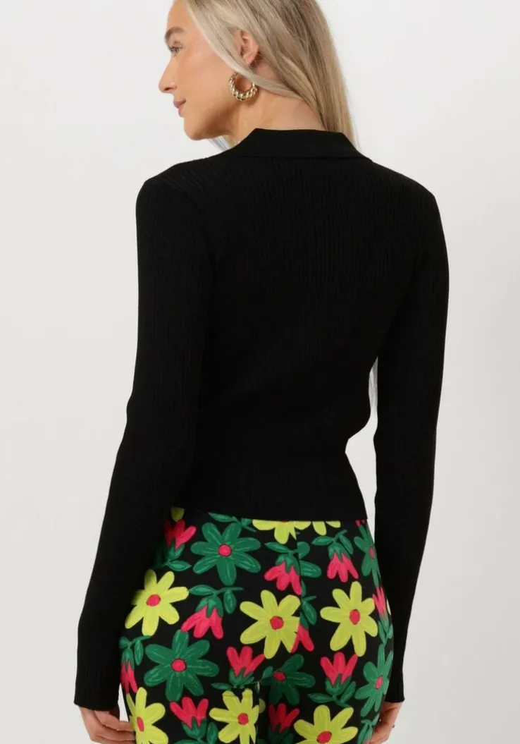 zwarte colourful rebel tops & t-shirts nori fine knit cropped longsleeve polo