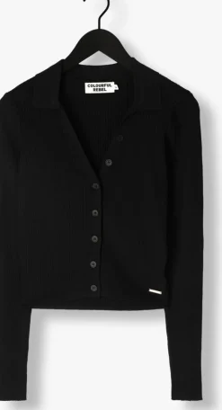 zwarte colourful rebel tops & t-shirts nori fine knit cropped longsleeve polo