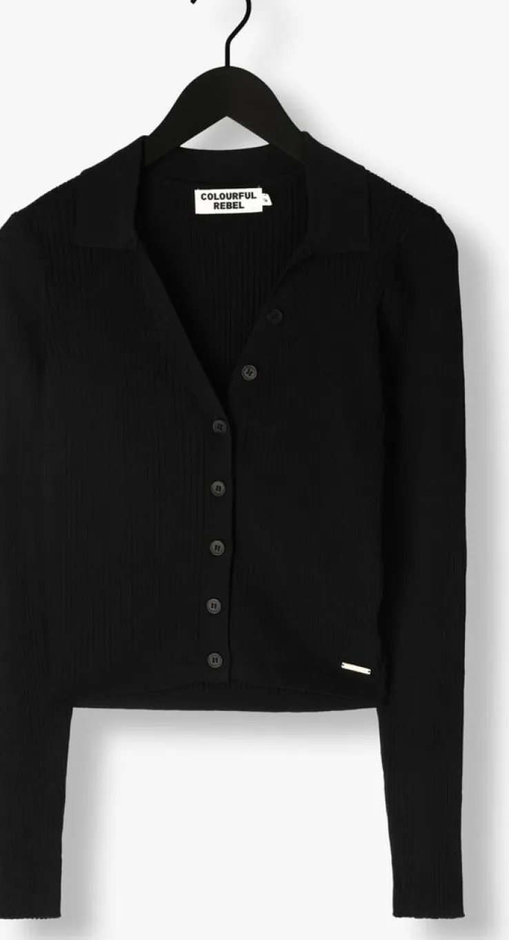 zwarte colourful rebel tops & t-shirts nori fine knit cropped longsleeve polo