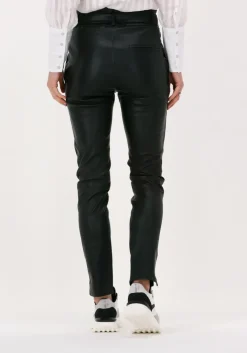 zwarte est'seven pantalon est'paper bag stretch leather