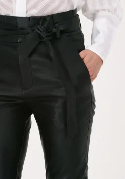 zwarte est'seven pantalon est'paper bag stretch leather