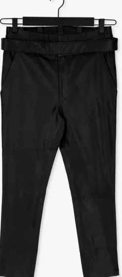 zwarte est'seven pantalon est'paper bag stretch leather