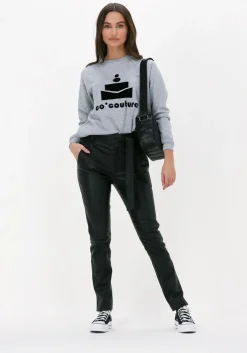 zwarte est'seven pantalon est'paper bag stretch leather