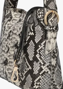 zwarte fred de la bretoniere handtas lindi bucket bag python printed leather
