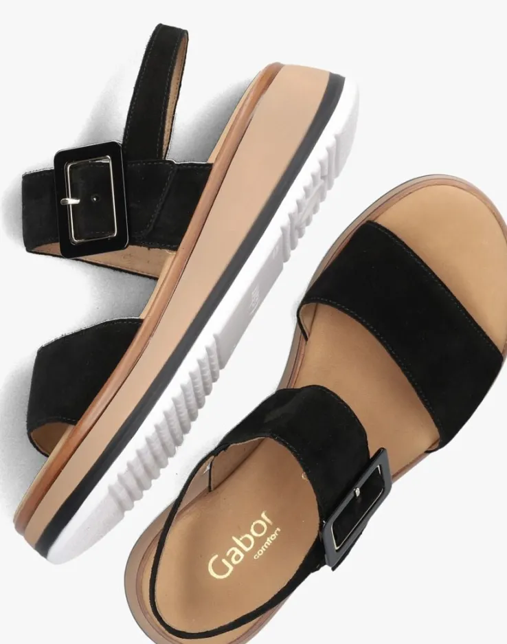 zwarte gabor platte sandalen 744.4