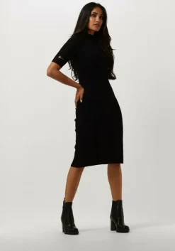 zwarte guess midi jurk es arielle bodycon swtr dress
