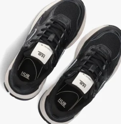 zwarte hub lage sneakers grid-w