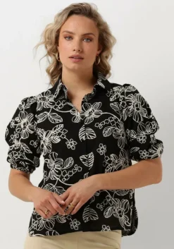 zwarte jansen amsterdam blouses wge722 embroidered blouse 3/4 puffed sleeve