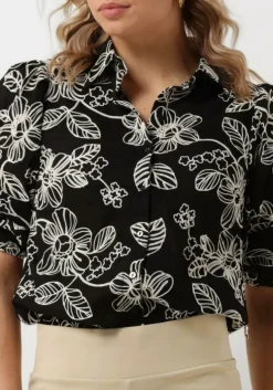 zwarte jansen amsterdam blouses wge722 embroidered blouse 3/4 puffed sleeve