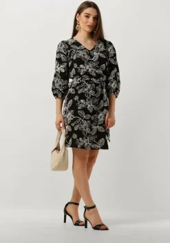 zwarte jansen amsterdam midi jurk wge517 embroidered dress 3/4 sleeve v-neck